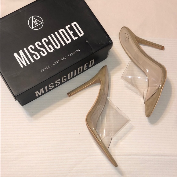 nude pointed clear mules